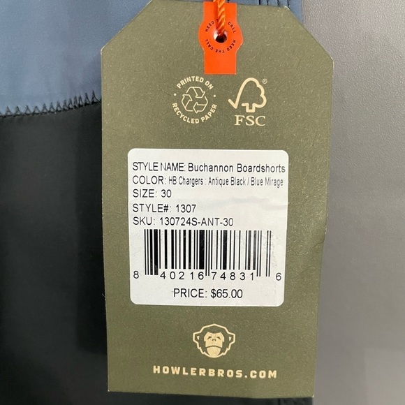 Howler Brothers Buchannon Boardshorts HB Chargers Antique Black/Blue Mirage NWT - Picture 10 of 12